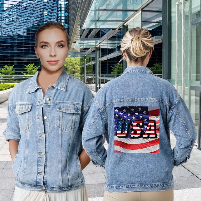 USA Quote American Flag Womens Denim Jacket (USA Quote American Flag Women's Denim Jacket)