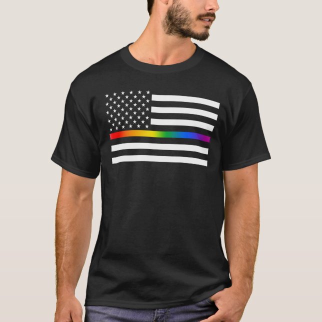 USA Rainbow Pride Thin Line T-Shirt (Front)