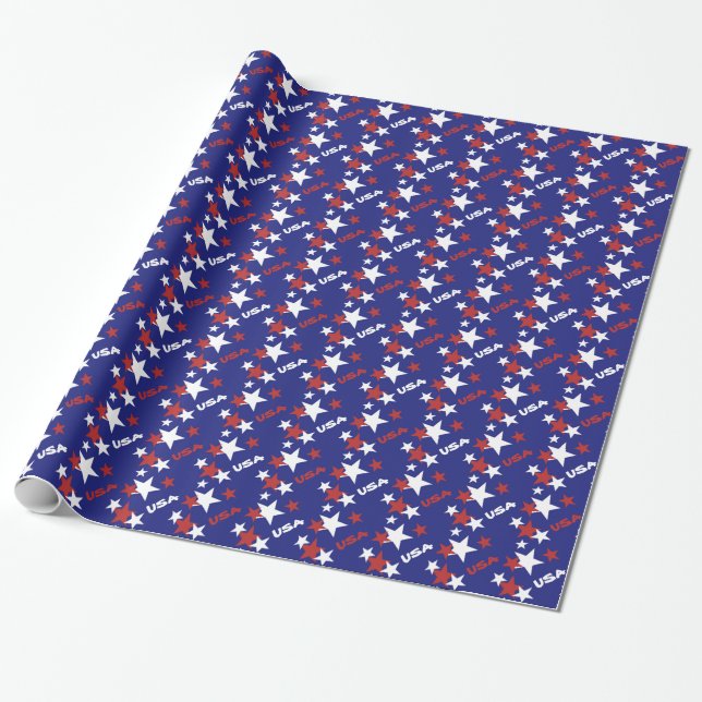 USA Red and White Stars on Blue Wrapping Paper (Unrolled)