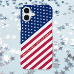 USA Red Blue White Stars Stripes Flag Monogrammed iPhone 16 Plus Case<br><div class="desc">The American, Stars and Stripes, Old Glory, Star-Spangled Banner, USA flag, red blue white, custom, personalised, beautiful elegant faux gold script / typography, name / monogram / initials, chic, stylish, trendy, ultra slim fit, lightweight, high-quality polycarbonate, protective, most economical Apple iPhone case. Simply enter your name / family name /...</div>
