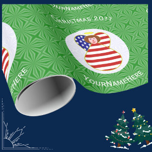 USA Red Hair Angel Christmas Flag Personalised  Wrapping Paper