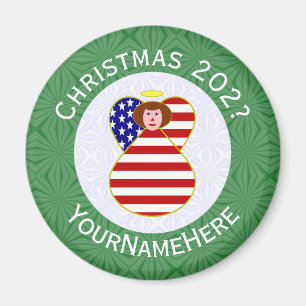 USA Red Haired Angel Christmas Flag Personalised Magnet