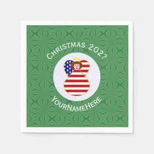 USA Red Haired Angel Christmas Flag Personalised  Napkin