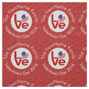 USA Red LOVE Heart Flag Personalised Text  Fabric