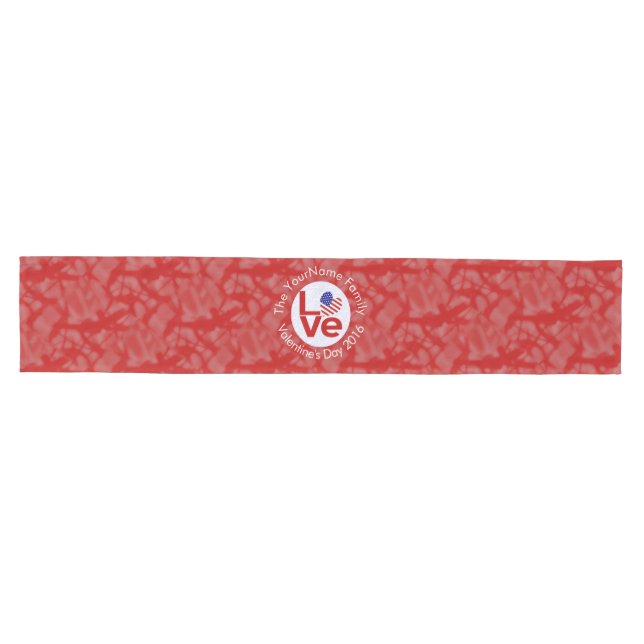 USA Red LOVE Heart Flag Personalised Text  Medium Table Runner (Horizontal)