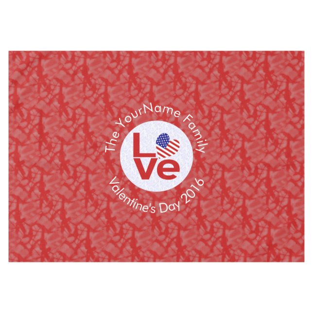 USA Red LOVE Heart Flag Personalised Text  Tablecloth (Front (Horizontal))
