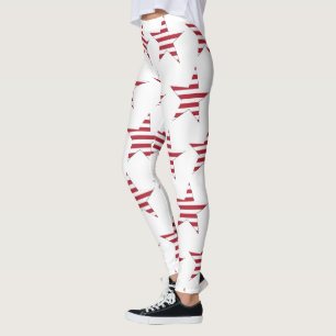 USA Red Striped Stars Pattern Patriotic Leggings