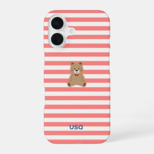 USA Red Striped Teddy Bear Phone Case