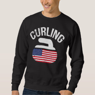 Usa Red White And Blue American Flag Curling Stone Sweatshirt