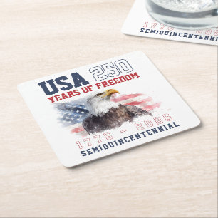 USA Red White and Blue America's 250th Anniversary Square Paper Coaster