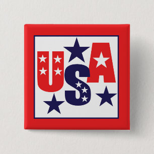 USA Red, White and Blue with Stars 15 Cm Square Badge