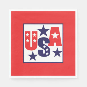 USA Red, White and Blue with Stars Napkin