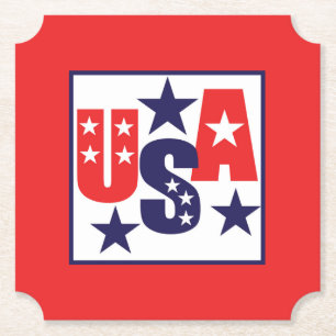 USA Red, White and Blue with Stars Paper Coaster