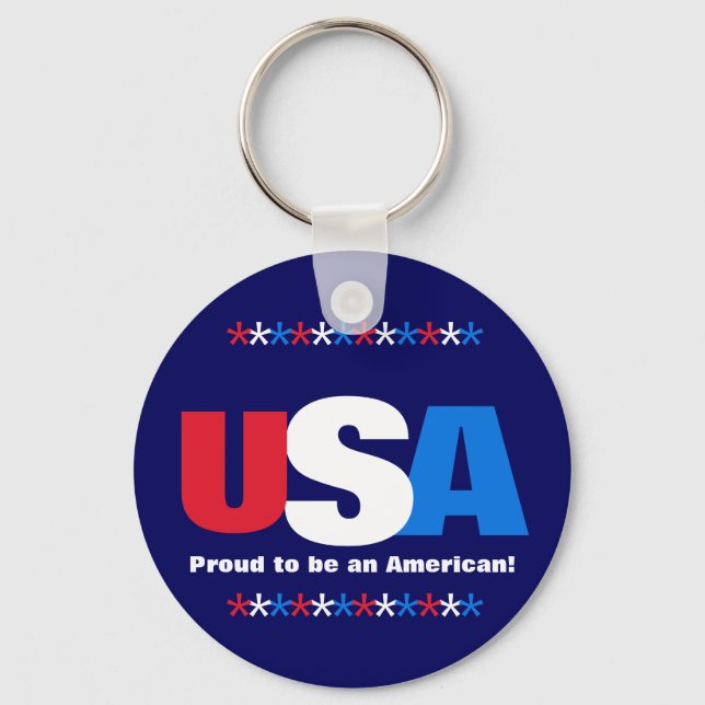 USA Red White Blue Proud to Be An American Key Ring (Front)