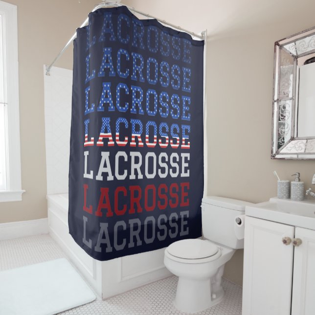 USA Repeating Text - Lacrosse USA American Flag Shower Curtain (In Situ)