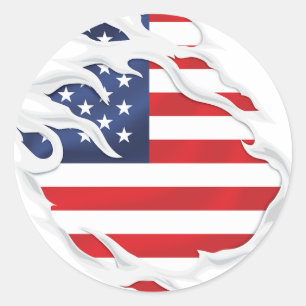 USA Ripped Flag Classic Round Sticker