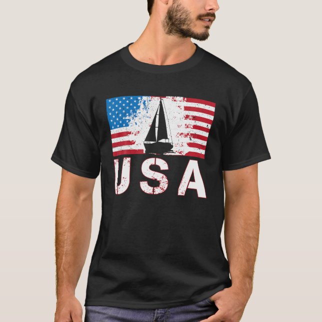 USA Sailing team American flag US Sailors sailboat T-Shirt (Front)
