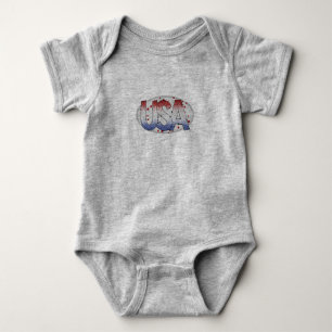USA Shimmer and Stars Word Art Baby Bodysuit