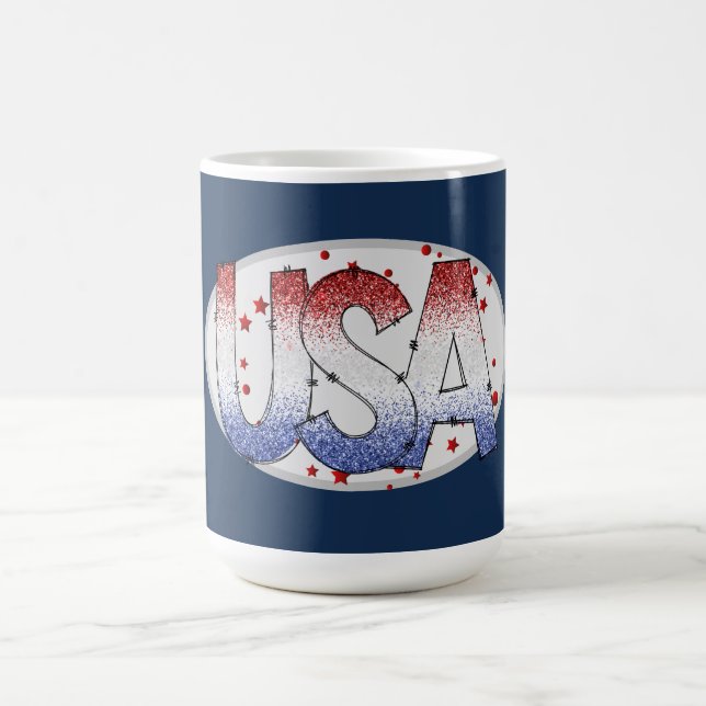 USA Shimmer and Stars Word Art  Coffee Mug (Center)
