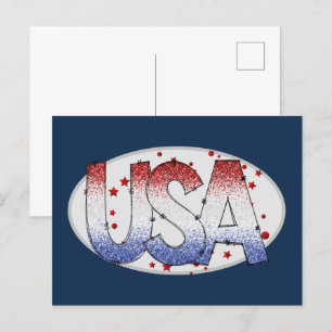 USA Shimmer and Stars Word Art Postcard