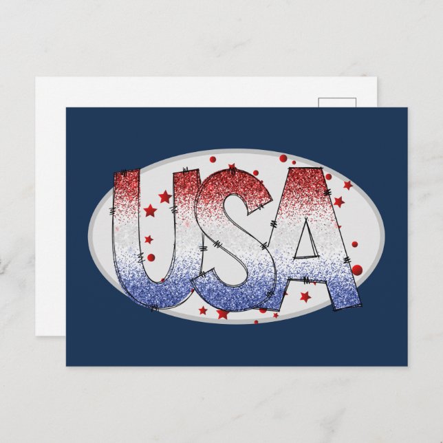 USA Shimmer and Stars Word Art Postcard (Front/Back)
