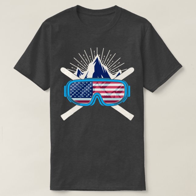 USA Ski Skiing America American Flag Patriotic T-Shirt (Design Front)