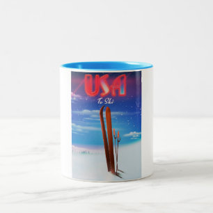 usa ski travel poster Two-Tone coffee mug
