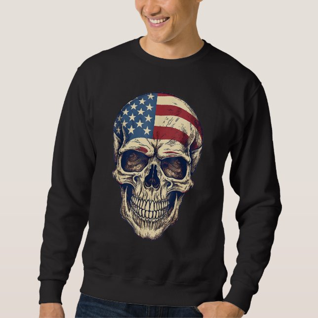 Usa Skull 4th Of Julay Scary Usa Skull Men Kid Wom Sweatshirt (Front)
