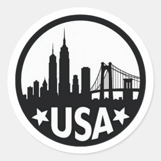 USA Skyline Silhouette Classic Round Sticker