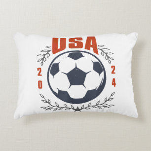 USA Soccer Ball 2024 Stars & Laurel Wreath Vintage Decorative Cushion