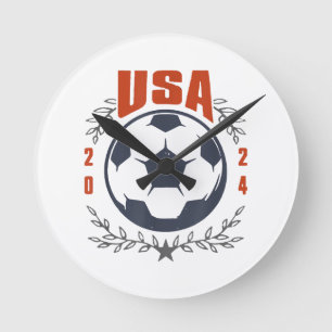 USA Soccer Ball 2024 Stars & Laurel Wreath Vintage Round Clock
