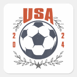 USA Soccer Ball 2024 Stars & Laurel Wreath Vintage Square Sticker
