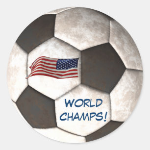 USA Soccer Ball "World Champs" Football Sport Classic Round Sticker