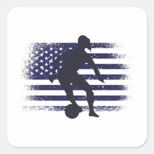 USA Soccer Fan Jersey Shirt American Flag Square Sticker