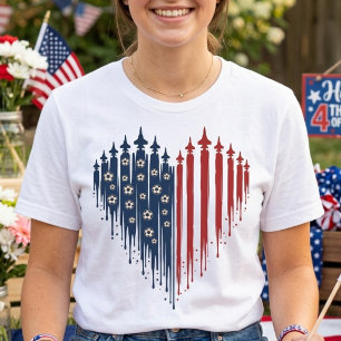 USA Soccer Heart Patriotic Drip Flag Fighter Jet  T-Shirt