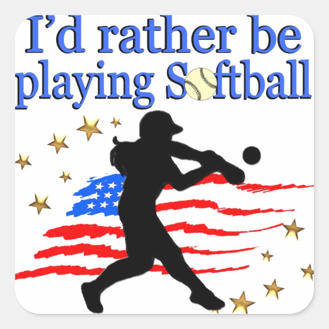 USA SOFTBALL PLAYER LOVES SOFTBALL DESIGN SQUARE STICKER (Front)