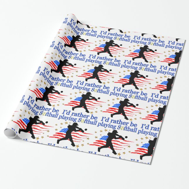 USA SOFTBALL PLAYER LOVES SOFTBALL DESIGN WRAPPING PAPER (Unrolled)