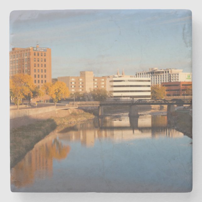 USA, South Dakota, Sioux Falls, City Skyline Stone Coaster (Front)