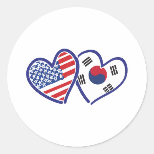 USA South Korea love hearts Classic Round Sticker