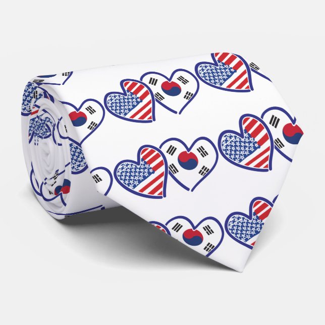 USA South Korea love hearts Tie (Rolled)