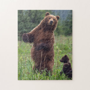 USA, Southeast Alaska, Brown Bear and cub Jigsaw Puzzle