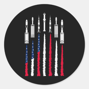 Usa Space Rockets 4th Of July Men Women Kids Funny Classic Round Sticker