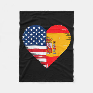 Usa Spain Heart - Dual Citizenship Fleece Blanket