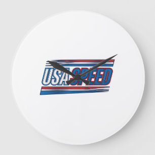 USA Speed Racing Patriotic Vintage Vector Design_1 Large Clock