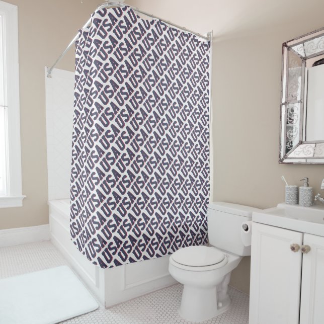 USA Spirit Repeating Letter Pattern Design - Blue Shower Curtain (In Situ)
