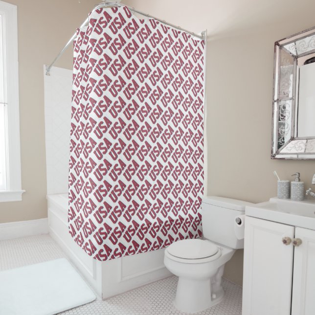 USA Spirit Repeating Letter Pattern Design - Red Shower Curtain (In Situ)
