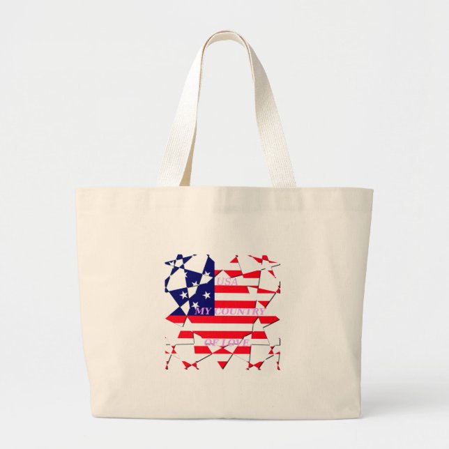 USA Star Spangled Love My Country of Love Large Tote Bag (Front)