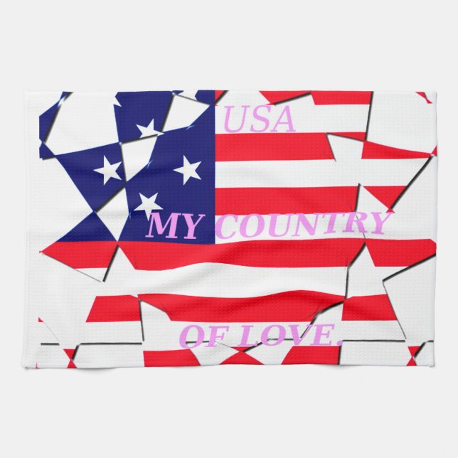 USA Star Spangled Love My Country of Love Tea Towel (Horizontal)