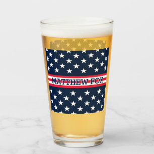 USA Stars Stripes Script Monogram Dazzling Glass