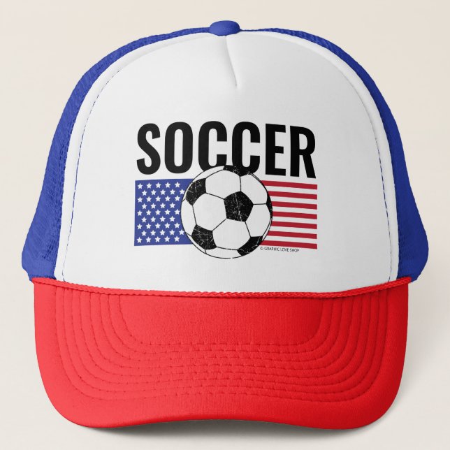 USA Stars & Stripes Soccer Ball Unisex Trucker Hat (Front)